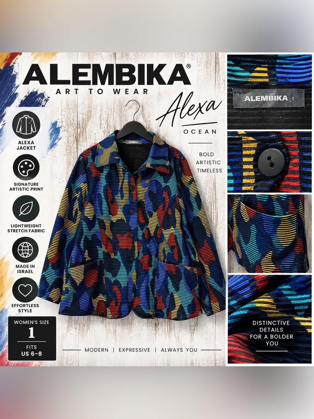 Alembika Alexa Jacket Ocean Abstract Print Women’s Size 1 Fits 6-8